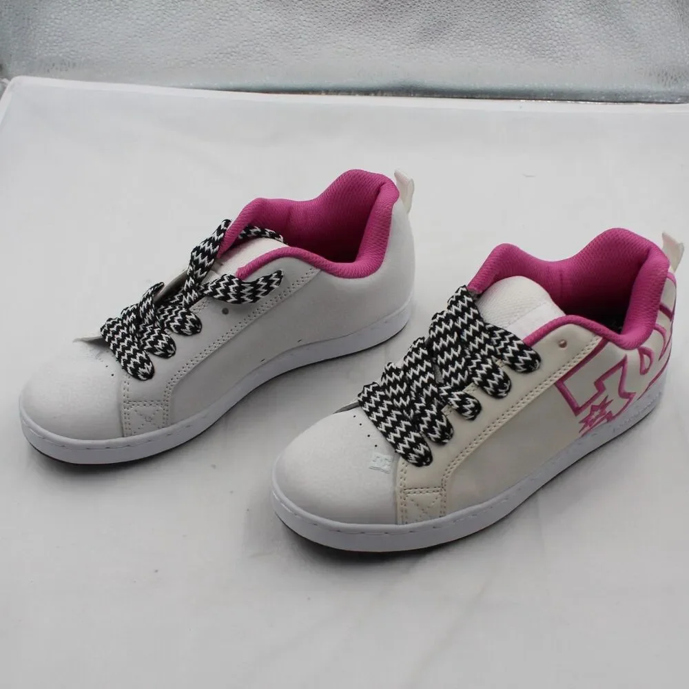 DC Court Graffik Size 6.5Y Youth Padded Low Top Skate Shoes Sneakers White Pink